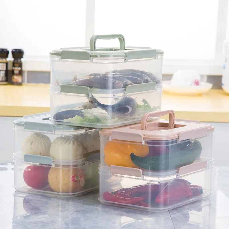 Refrigerator Fresh-keeping Box Double Layer Multilayer Superposition Food Receiving Box Hand-held Rectangular Storage Box