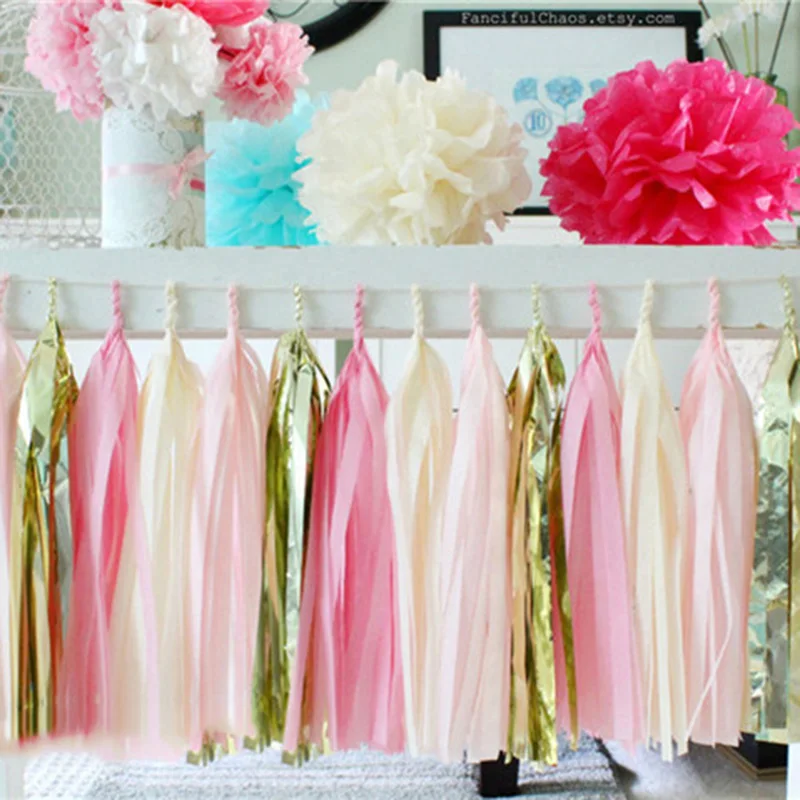 Roségold Schillernde DIY Seidenpapier Quastengirlanden für Babyparty Junggesellinnenabschied Hochzeit Geburtstag Party Dekorationszubehör – Detail 20