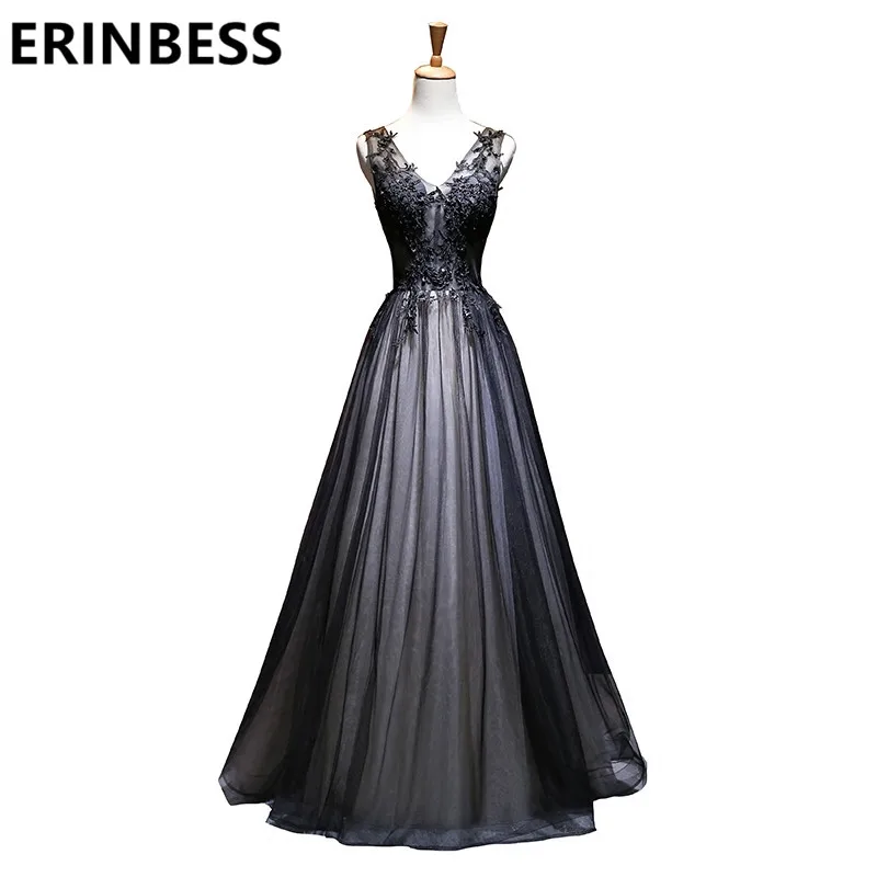 

Vestido De Festa Dubai Black Evening Dresses Sexy Deep V Neck Appliques Prom Party Gowns 2019 Robe De Soiree