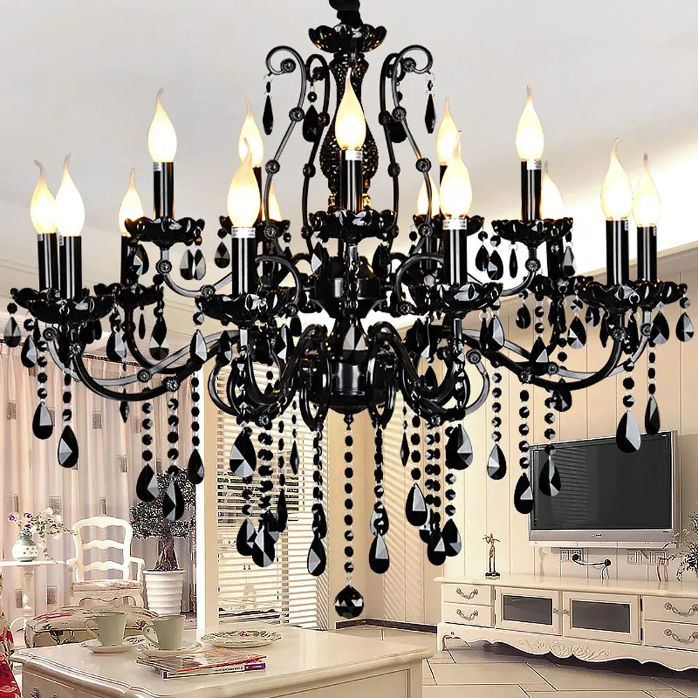 

Black Crystal European Living Room Chandeliers Luxury Dining Room Chandeliers Hotel Lobby Restaurant Hanging Fixtures