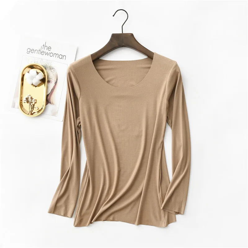 New T Shirt Women Cotton Ribbed Striped Tops Harajuku Tshirt 2022 Spring Long Sleeve Korean Stretch T-shirt camiseta feminina