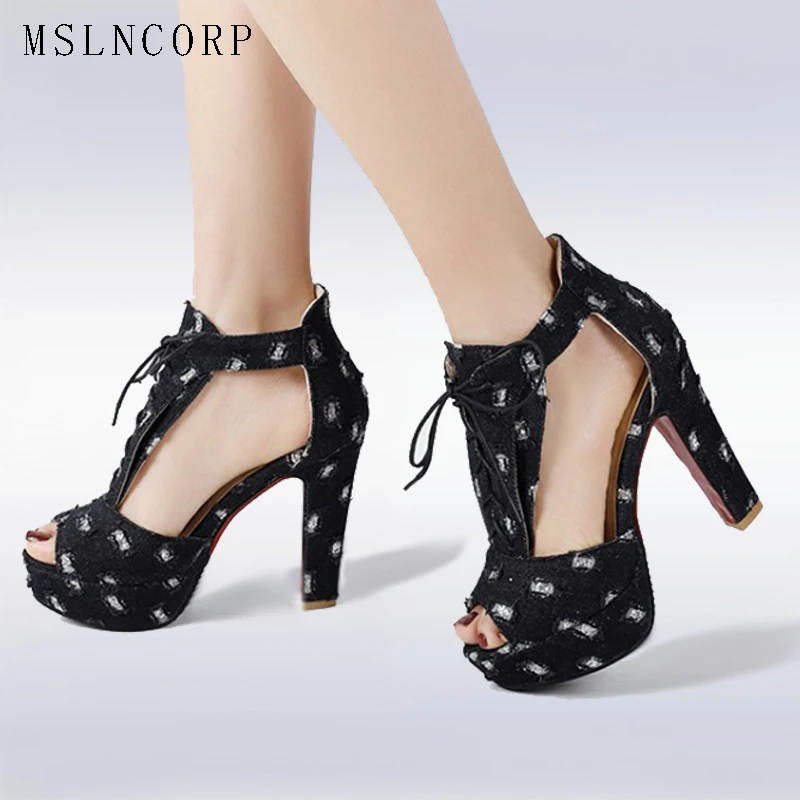 

plus size 34-44 Summer high heel sandals women sexy footwear Platform fashion lady shoes hot sale Gladiator Lace Up Party Pumps