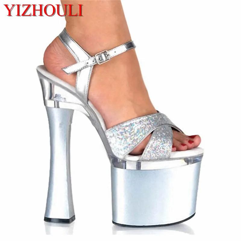 

Sexy Sequined Fashion Supermodel Catwalk 18CM High Heels Shoes 7 inch womens Wedding Sandals Night club Performance Star Shoes