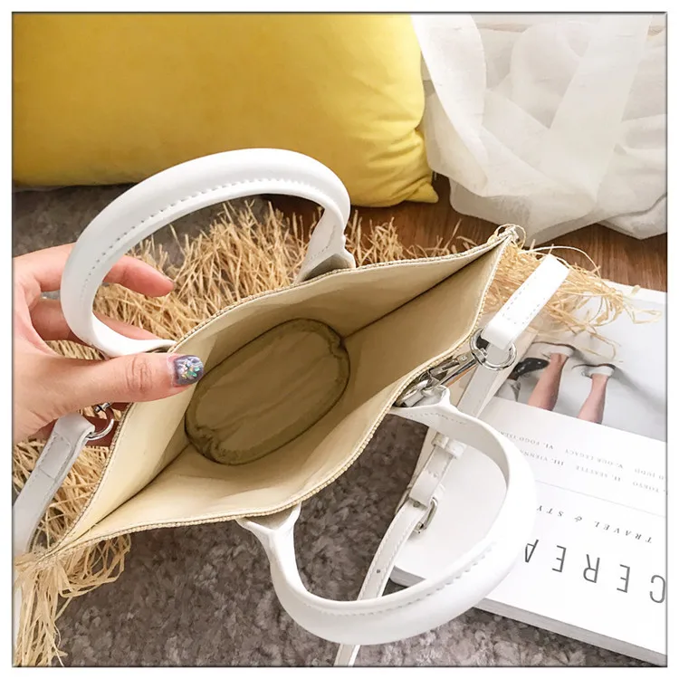 The new raffia woven bag shoulder slanting straw bag 2024 new high quality tassel bag, straw handbag for women,