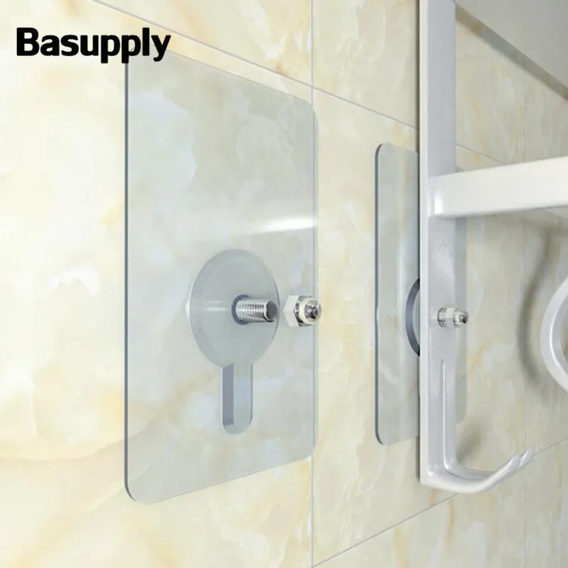 

BASUPPLY 4Pcs/lot Punch-free Screws Wall Hook Nail Strong Adhesive Mounting Rack Pendant Paste Screw Rod Wall Hook