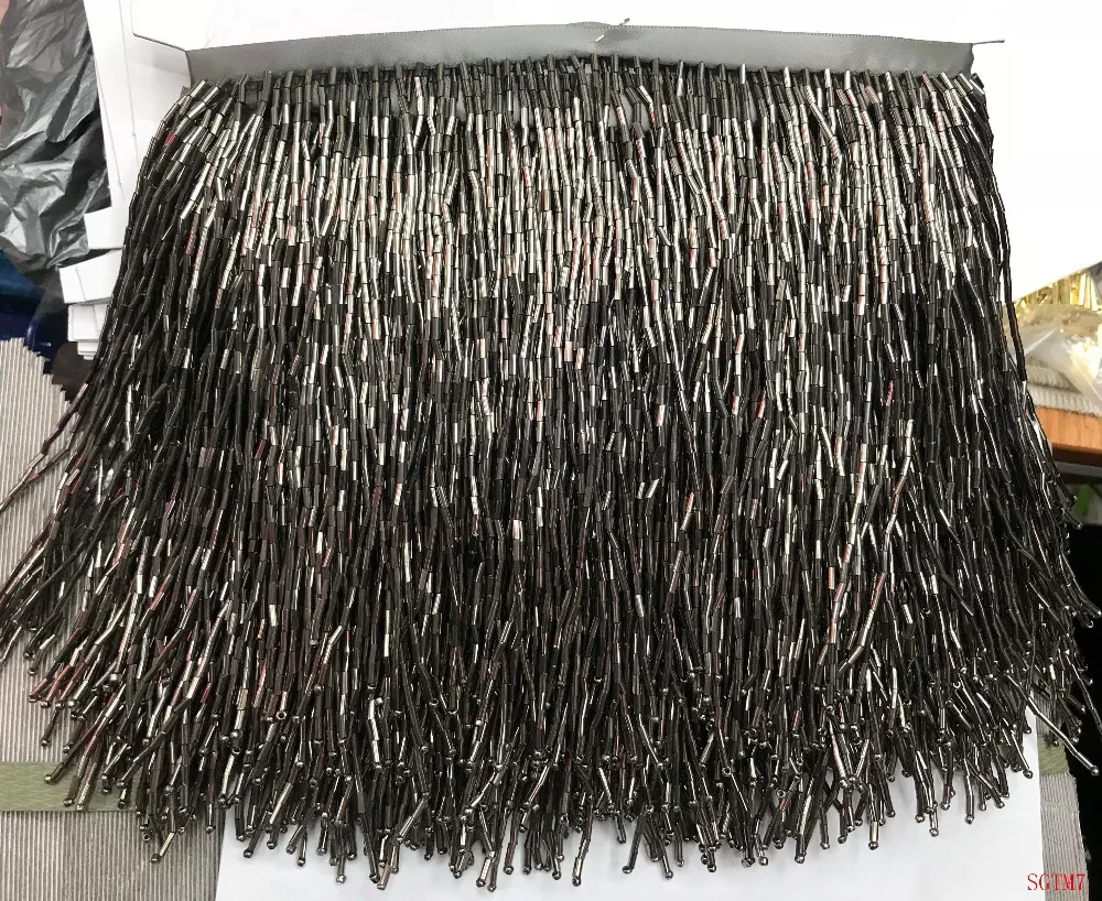 hair beads Brown Handmade 15cm wide beaded tassel fringe trimming,5.5yard, about 270 beads threads/yard SGTM7