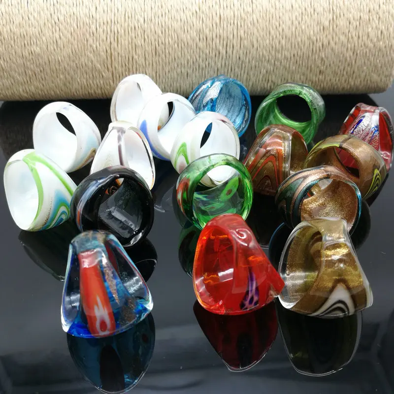 17 PCS Randomly Mixed With Colored Glaze Rings Murano Hot Gold Foil Color More 17-19MM