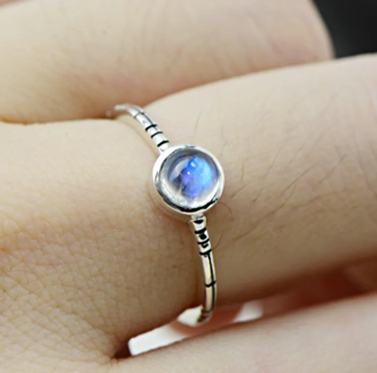 925 silver jewelry wholesale blue strong bright natural Moonstone natural exquisite lady Sterling Silver Ring