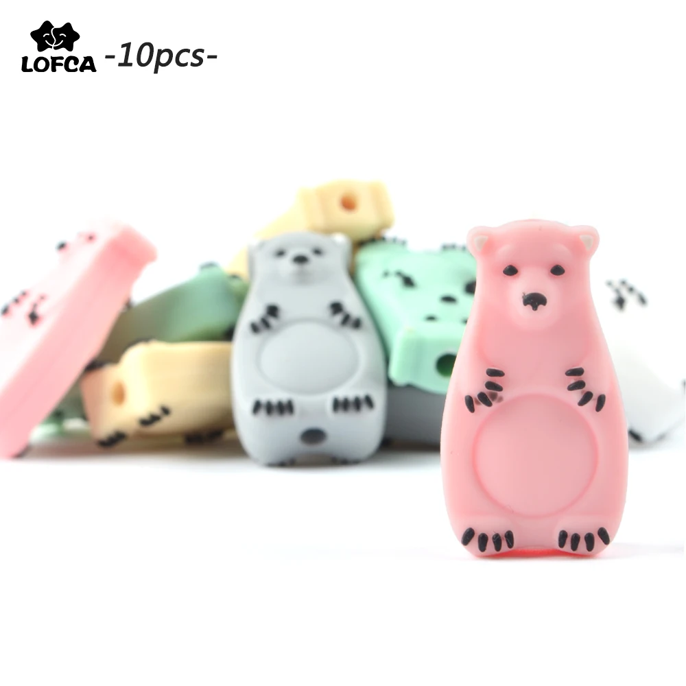 LOFCA 10pc/lot Mini Polar Bear Silicone Beads  Baby Animal Teether BPA Free DIY Baby Teething Toys