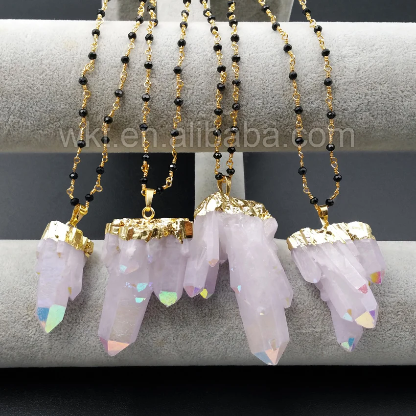 

WT-N893 Wholesale high quality Natural Crystal column necklace Unique design Retro stone with AB color plated necklace