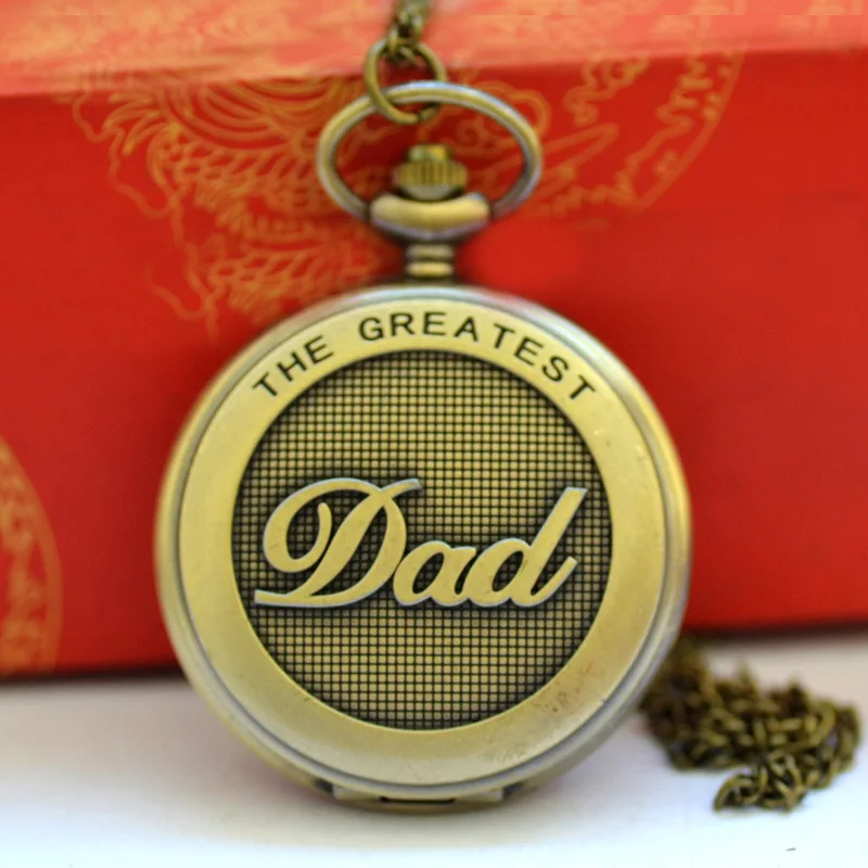 

1010 DAD vintage shading pocket watch English digital Dad flip pocket watch bronze pocket watch