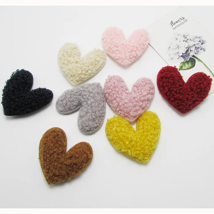 40pcs/lot 4.5cm Plush velvet Heart Padded Appliques DIY handmade Children Hair Accessories and Clothes Sewing