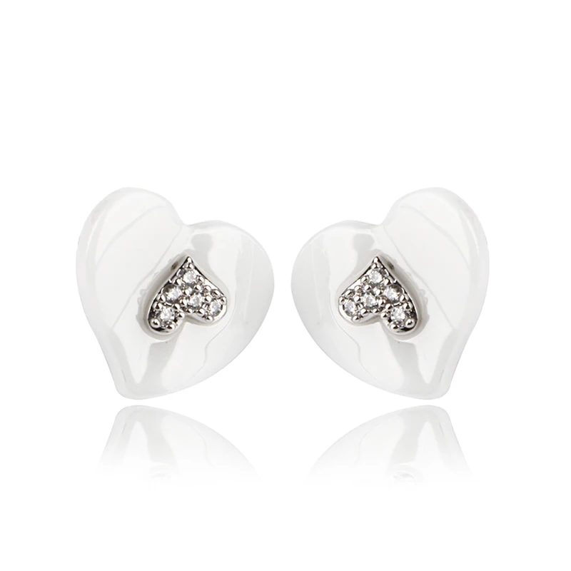 Heart Silver Color Stud Earring Female Fashion Accessories Sweet Heart Crystal Brief Elegant Stud Earrings For Women Jewelry