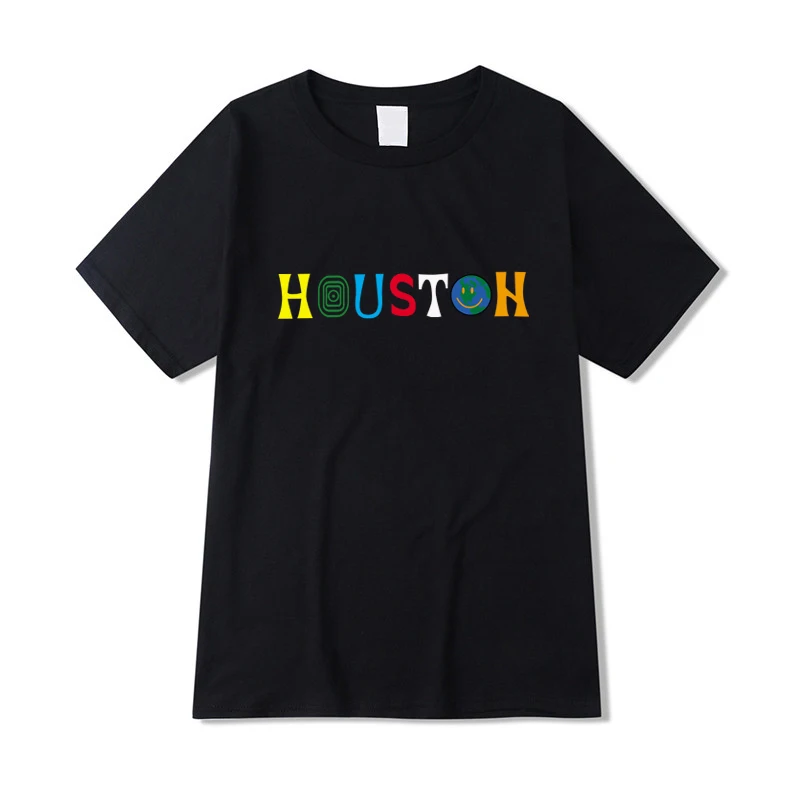 Casual Summer ASTROWORLD Cotton Tee Shirt Houston Letter Print T-Shirt Men Cactus Jack T Shirt Hip Hop Streetwear Colorful Top