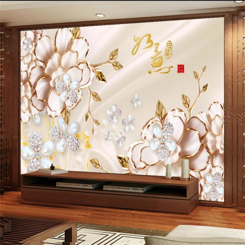 wellyu 3D Stereo Relief Rose Flower Ruyi auspicious jewelry background wall custom large fresco green wallpaper