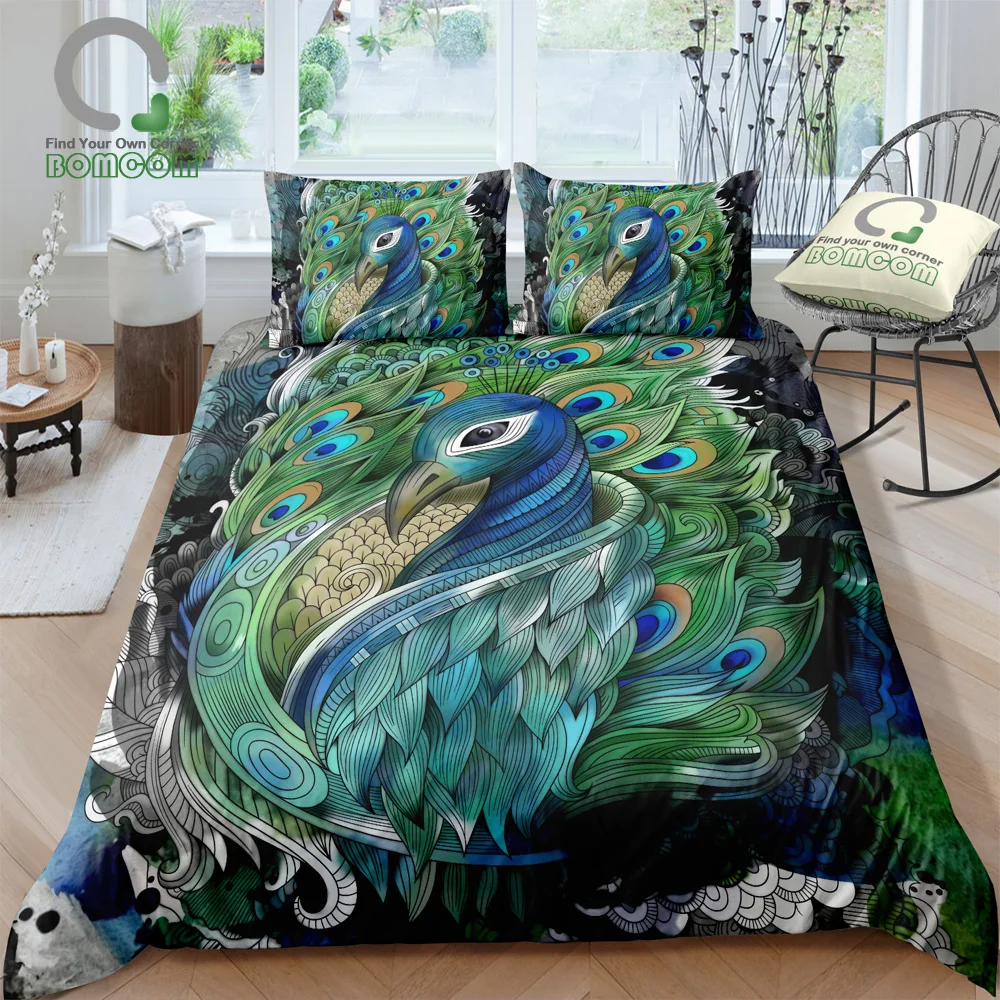 

BOMCOM 3D Digital Printing Peacock Pattern Bedding Set Animal Print Duvet Cover Set 100% Microfiber