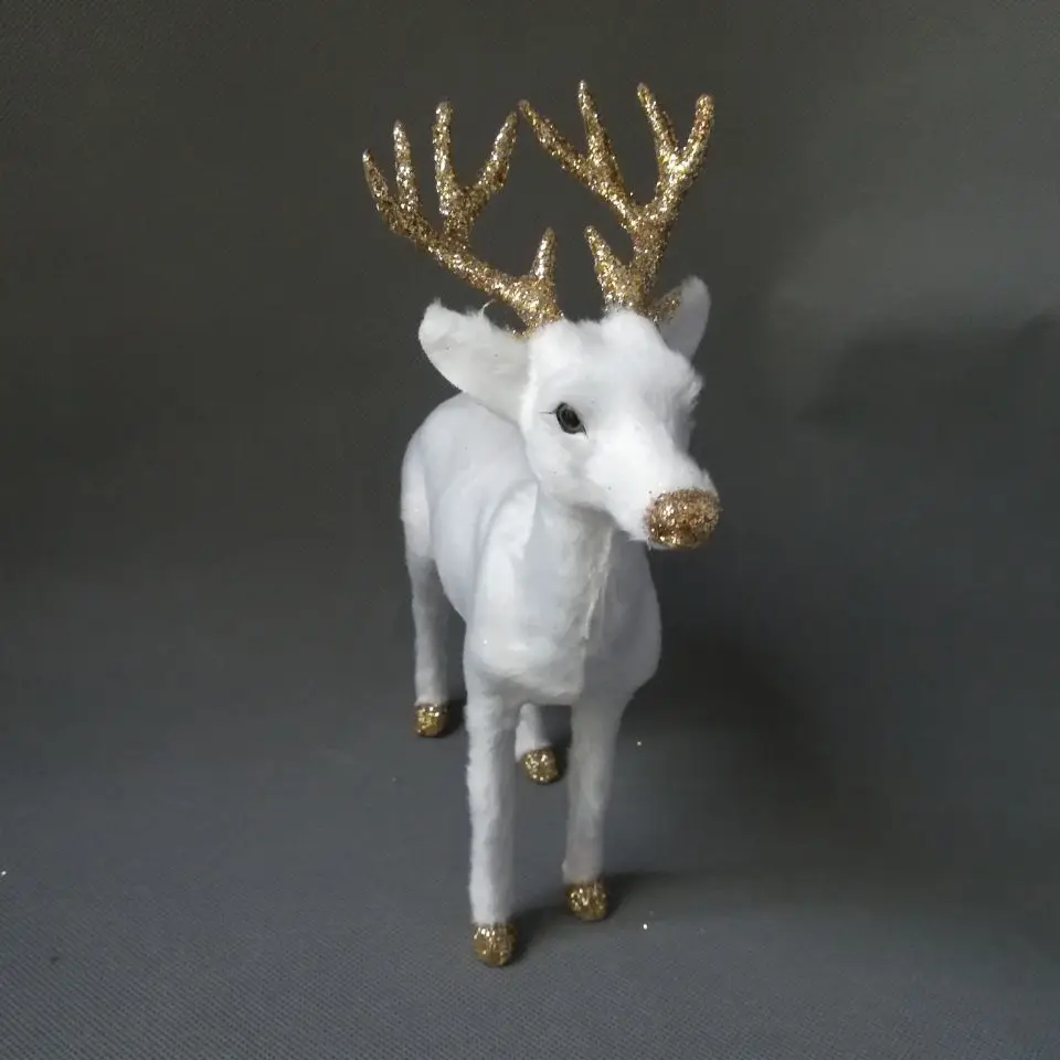 large 24x25cm white reindeer model polyethylene&furs christmas deer model home decoration props ,model gift d0125