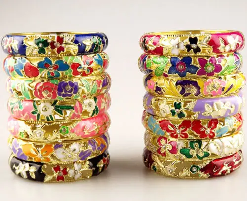 Wholesale Price 8 pcs Chinese Handmade Cloisonne Enamel Cuff Hollow Bracelet Bangle