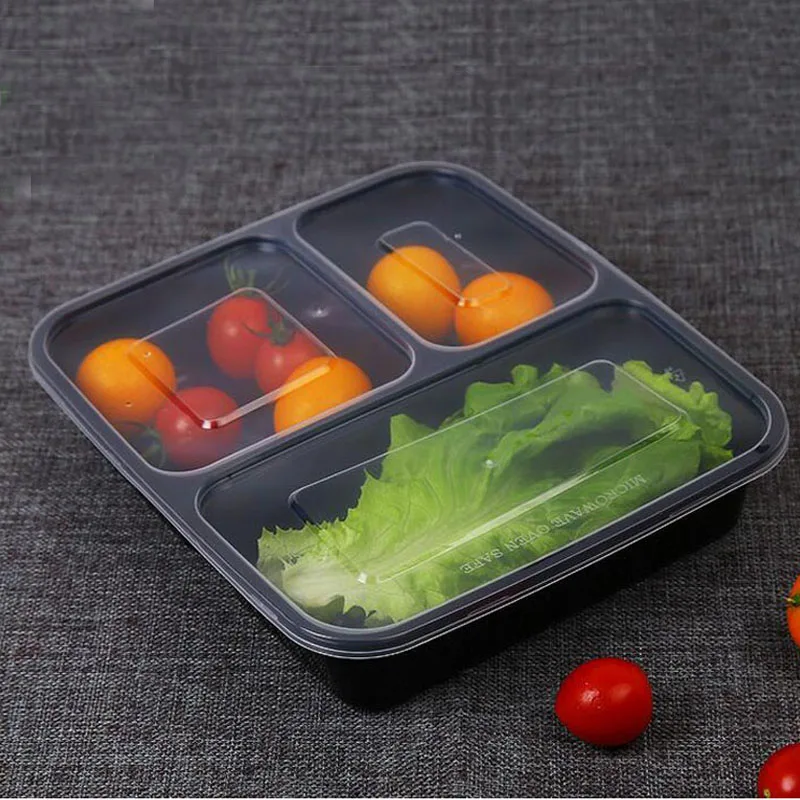 Black Transparent Disposable Lunch Bento Boxes Food Container Snack Packing Boxes Microwaveable PP Lunch Bento Box ZA2527