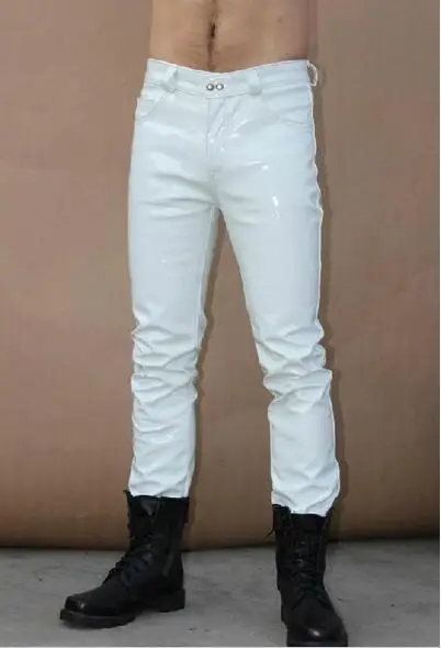 27-37 ! Men\'s New Dj Fashion Clothing Slim Male Classic Slim The Light Japanned Leather Pants Trousers Singer Costumes