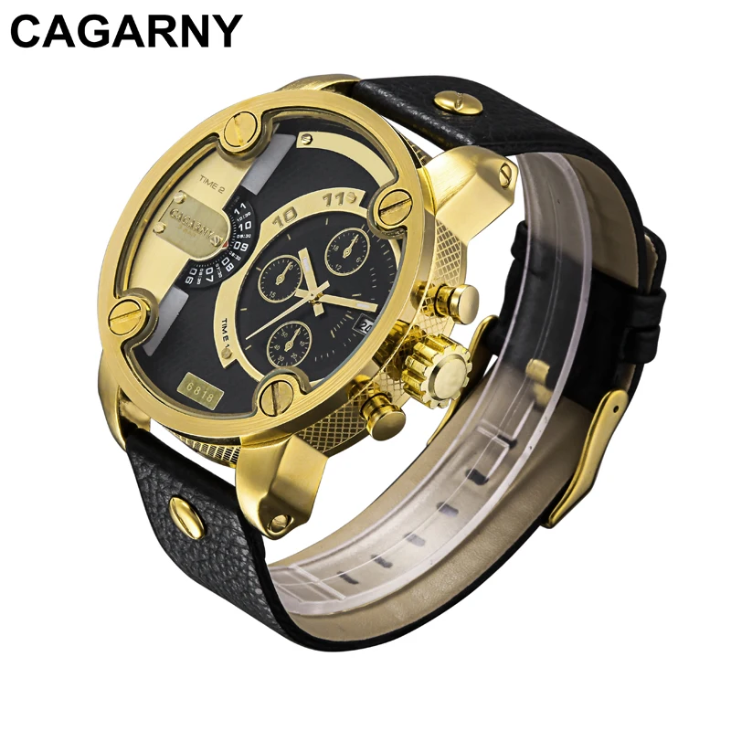 Cagarny Quartz-Watch Men Casual Men's Quartz Watches Golden Sport Russian Army Military Watch Man Dual Time Zone Display Clock