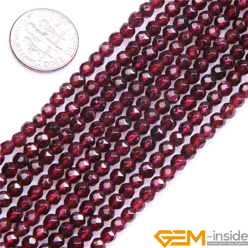 Round Faceted Garnet Stone Beads Natural Stone Beads DIY Loose Beads For Jewelry Making Strand 15\