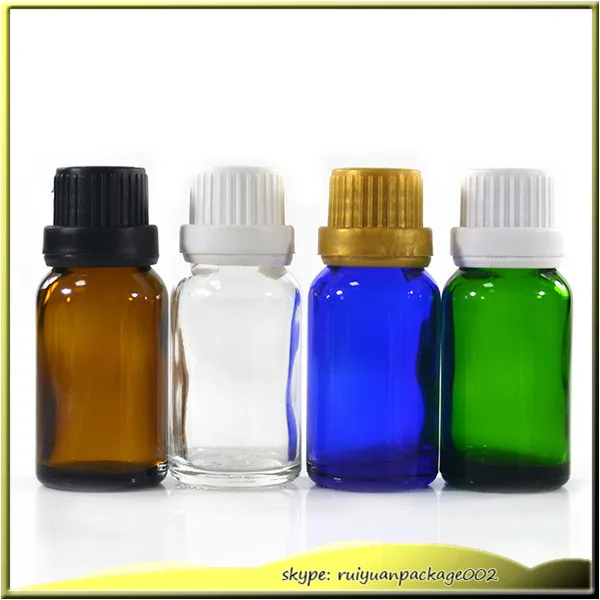 50pcs* 15ml/20ml clear glass bottle with reducer dropper and tamper evident lid amber green essential oil bottle blue bottle