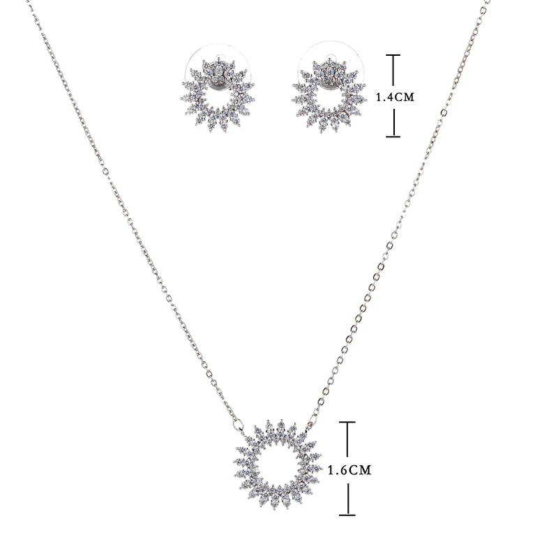 Hadiyana Gorgeous Fashion Bridal Engagement Wedding Jewelry Shiny Round Lady AAA Zircon Earrings Pendant Set Party Gifts TZ8098