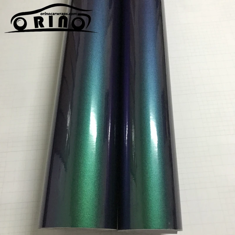 Newest Gloss Pearl Chameleon Vinyl Film Glossy Green To Purple Metallic Car Wrap Foil Bubble Free Size 1.52X20 Meters/Roll