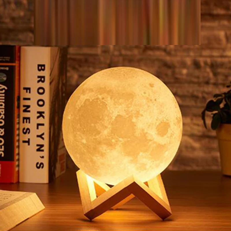 Lampe Led imprimée en forme de lune, Rechargeable par Usb, luminaire décoratif d'intérieur, couleur changeante, idéal comme cadeau