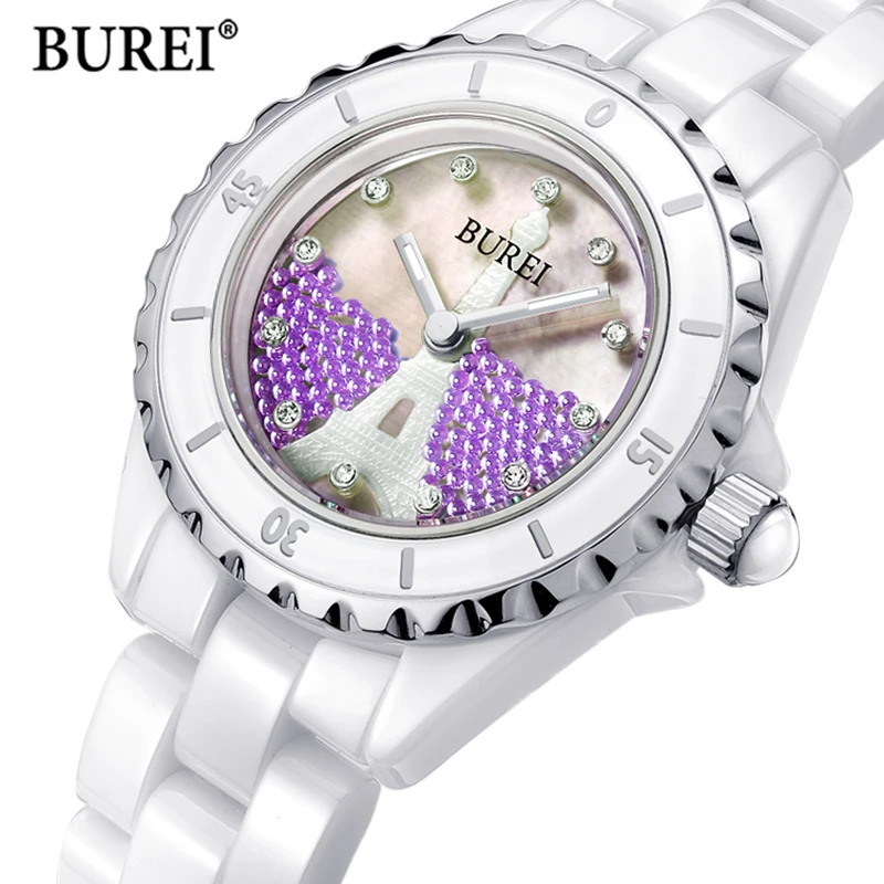 BUREI Brand Ladies Fashion Ceramic Bracelet Watch Women\'s Luxury Waterproof Sapphire Quartz Watches Clock for Women Montre Femme