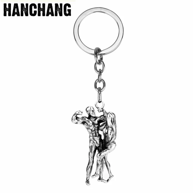 Hip Hop Men Muscle Man Fignting Keychain Key Rings Fitness &Bodybuilder Key Car Accessories Holder Outdoor Sport