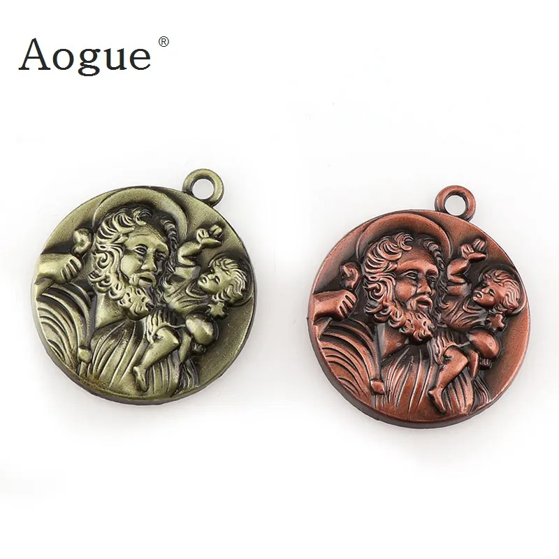 Round Saint Christopher & St. Christopher Medals Charms Pendants For Key Chain Religious Necklace Accessories