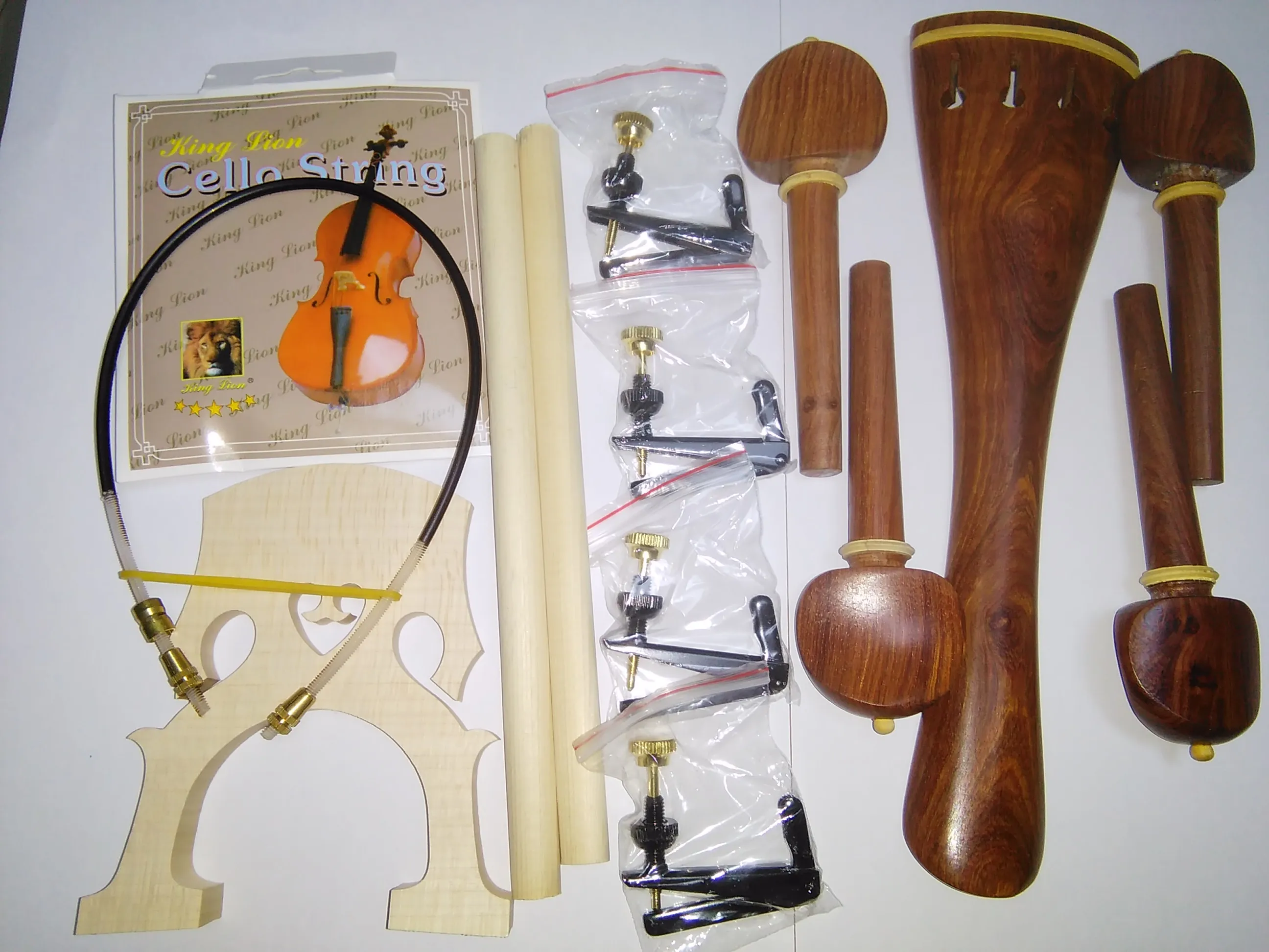 1 Set Cello Parts 4/4 Inlcuding Rosewood Fitting Cello String French Style Bridge Nylon Gut Fine Tuners Sound Post 11mm