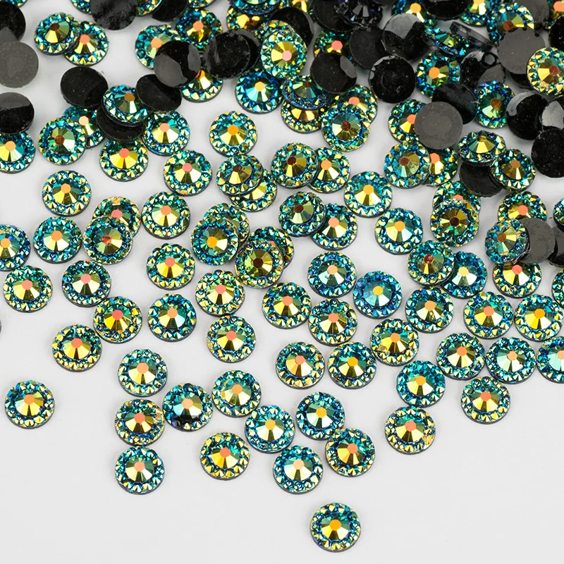 JUNAO 4 5 6 mm Colore oro Fiori rotondi Strass Flatback Resina Cristalli per unghie Pietre Non cucito Strass Perline per artigianato per unghie