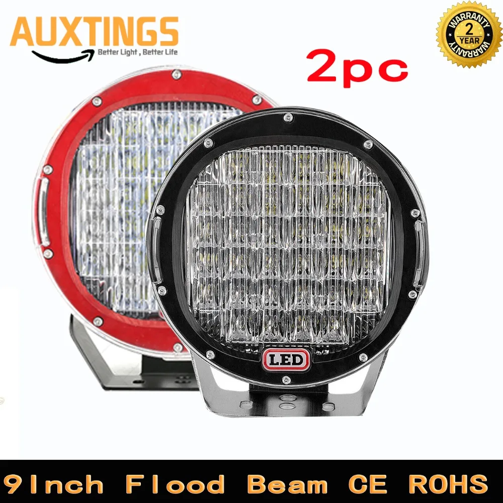 2PC 9inch 96w Black Red Round LED Work Light Flood Beam Driving Off road for Offroad Truck Car ATV SUV Boat 4wd ATV 12V lamp