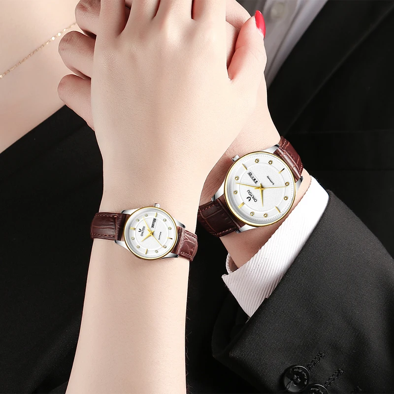 Men's Watches thin Fashion Leisure Double Calendar with chinese week shows Men's Watches Leather Belt Waterproof Quartz Watch