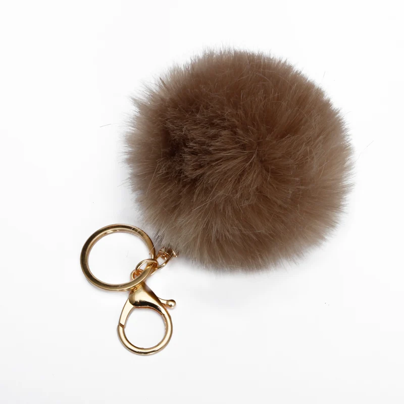 8cm Fake Fur pom pom Keychain llavero pompon keychain Keyring Golden Chains Fake Fox Rabbit Fur Chain A