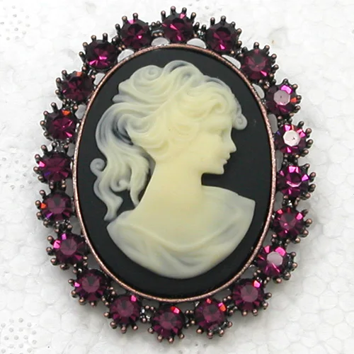 Fashion Antique Copper Purple Rhinestone brooch Pendant Portrait Cameo Pin brooches Wedding party prom jewelry C619 D3