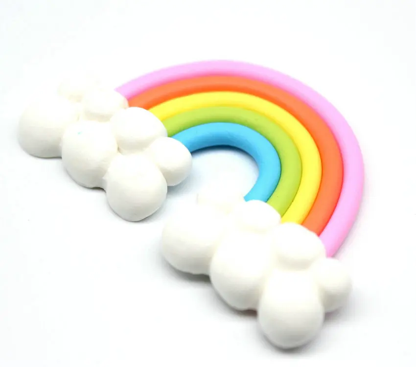 8pcs bulk 52mm Rainbow with Chunky Clouds Polymer Clay Flatback Cabochons quality hand made pendant