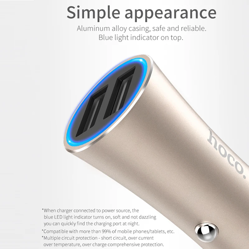 HOCO 5V 3.1A Dual USB Car Charger Phone Charging Adapter Double Ports Car-charger for iphone X XS Max Samsung S10 S9 Xiaomi 9