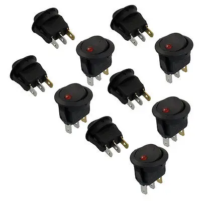 10 x AC 6A/250V 10A/125V 3P SPST Red Lamp O/F On-Off Round Boat Rocker Switch