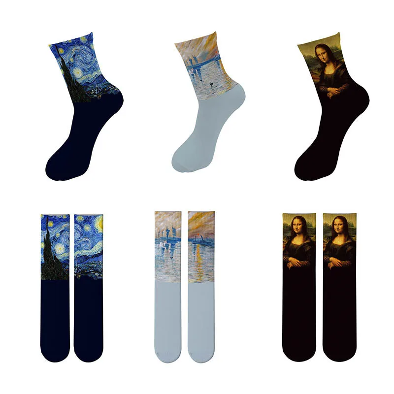 Retro Mona Lisa Socks For Women Unisex Famous Oil Painting Art Socks Funny Happy Men\'s Casual Winter Spring Socks Skarpetki Sox