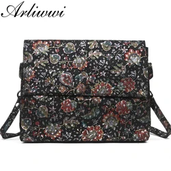 Arliwwi Designer New Luxury Soft Real Genuine Leather Lady Crossbody Messenger Elegant Gift Shiny Floral Handbag Bags GY07