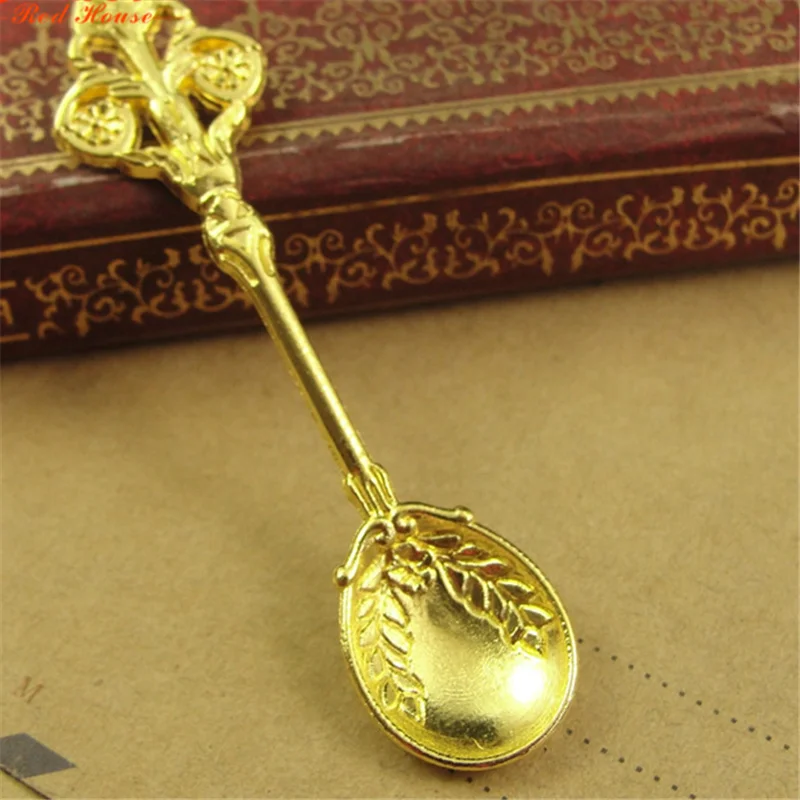 100pcs 60*15MM 4 Colors Antique Bronze Antique Silver Gold Silver Mini Spoon Dollhouse Miniature Toy Jewelry Charm Bead Finding