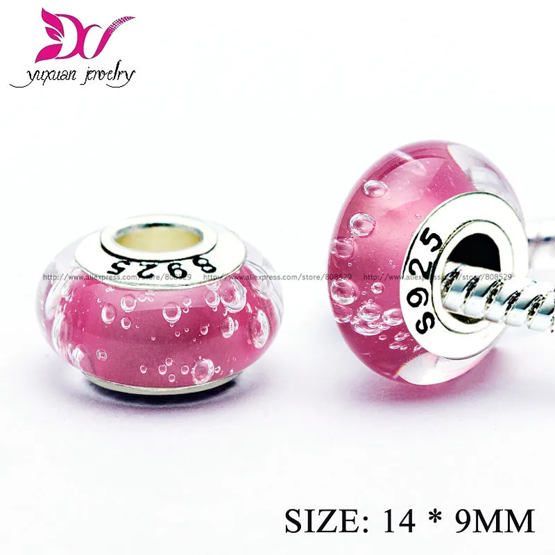 

3Pcs/set sterling silver jewelry pink New Classic Glass Beads For Jewelry Making Fits European Style Charm Bracelets