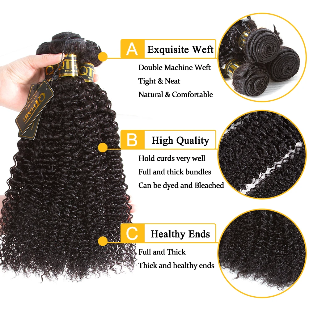 Mongolian Kinky Curly Hair Wet & Wavy Human Hair Bundles 100% Human Hair Weave Straight Will Become Curly After Wet Non-remy QT