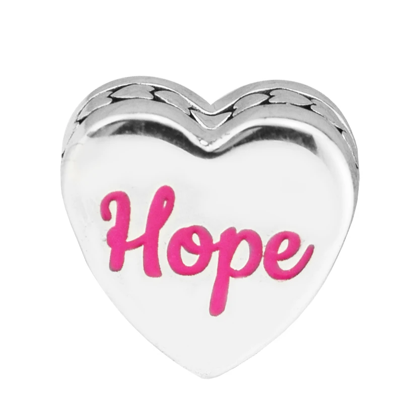 Hope Charm Heart Shape Fits Woman Charm Bracelet & Choker Sterling Silver Jewelry Beads For Jewelry Making