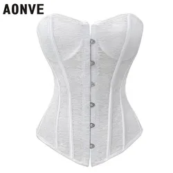 Aonve Women Sexy Bustiers Corset White Wedding Party Korse Lace See Through Waist Slimming Punk Goth Korset Femme Sexy Corsage