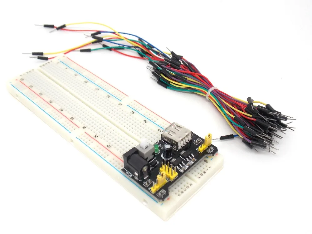 3.3V/5V MB102 Breadboard power module+MB-102 830 points Solderless Prototype Bread board kit +65 Flexible jumper wires